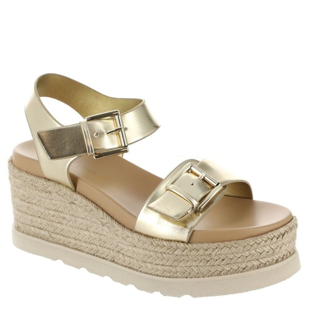 madden girl Radner Women's Wedge Sandals Gold Paris Size 9.5 Espadrille platform